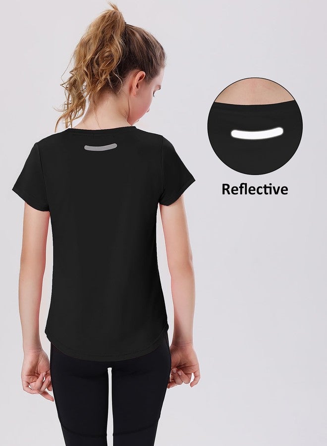 EXARUS 4 Pack Girls Athletic Shirts Quick Dry Short Sleeve Tshirts Crewneck Tee Workout Activewear Tops for Kids 8-16Y Set 7 12Y - Image 4